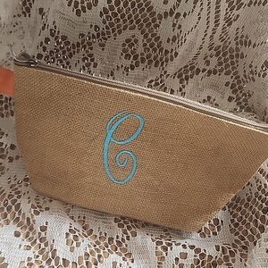 Buckhead Betties Jute Zippered Case With Monogram 'C'